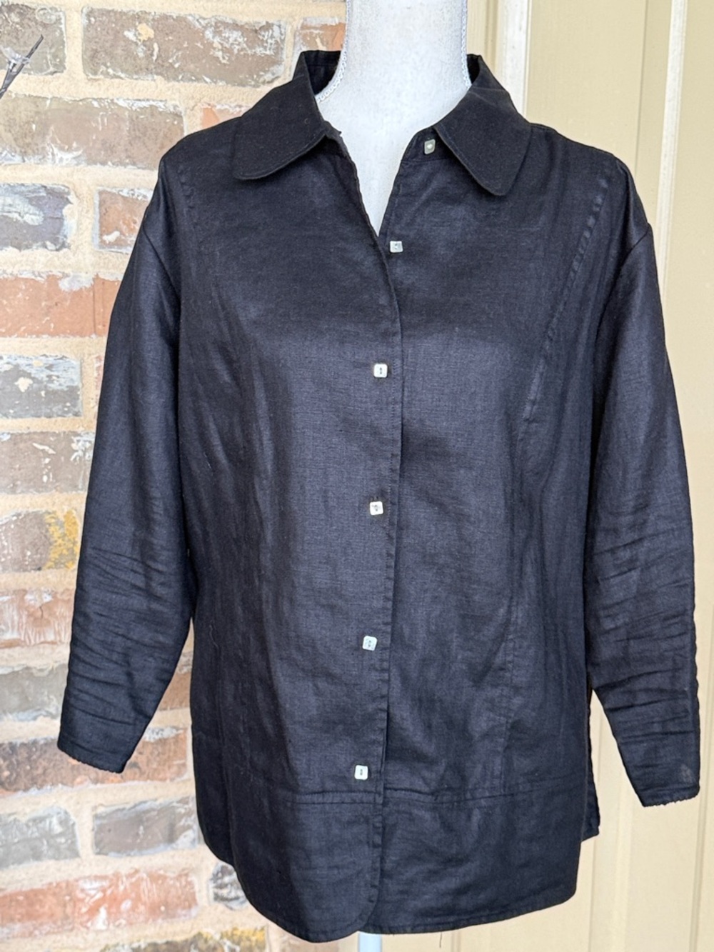Relativity Black Linen Shirt Jacket 3/4 Sleeves Timeless Classic Plus Sz 2X